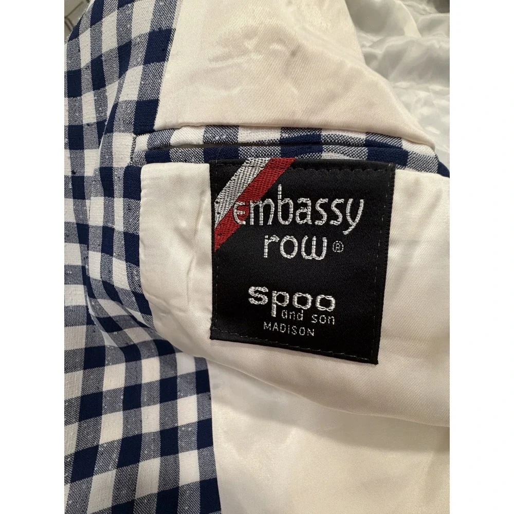 1950s Blazer Mens Navy Blue White Gingham Check Sport Coat Jacket Embassy Row 40